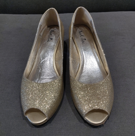 Gold Sparkling Open Toe Embellished Heels - Picture 3 of 7